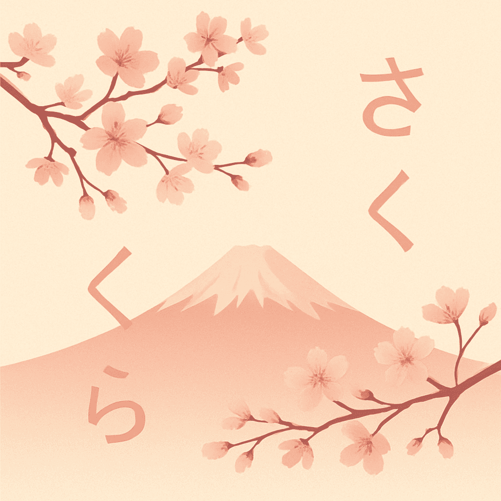 Illustration of Mount Fuji with cherry blossoms representing Japanese learning